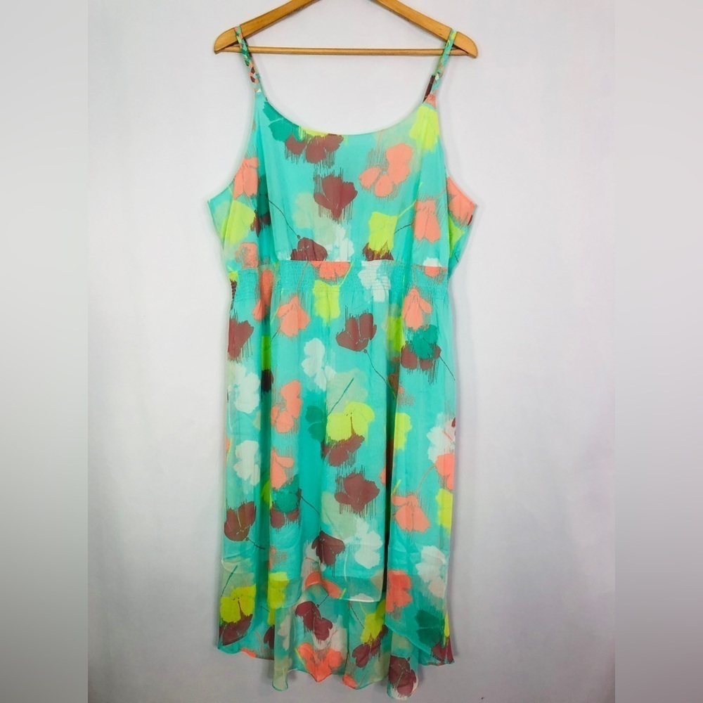 Lane Bryant  Womens Plus Lined Adjustable Braided Strap Green Floral Dress 18/20